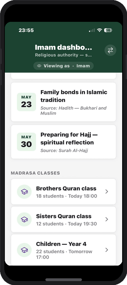 Masjid Amanah Imam dashboard